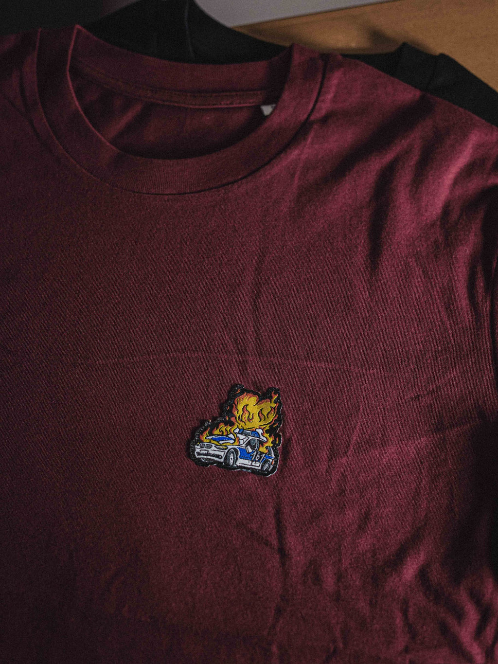 unisex shirt "burning cop car patched"