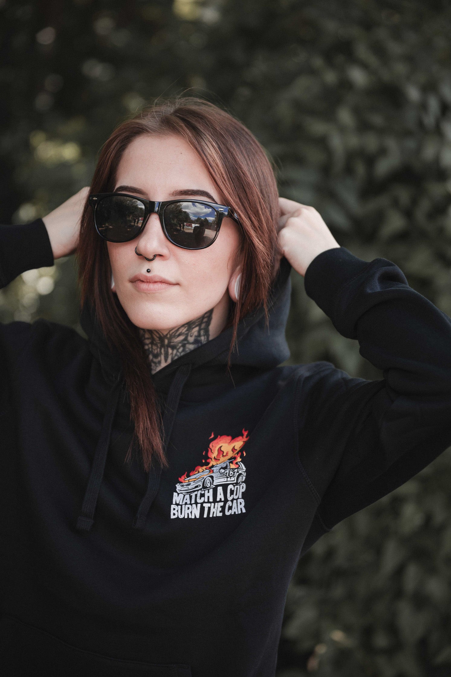 unisex hoodie "match a cop - burn the car"
