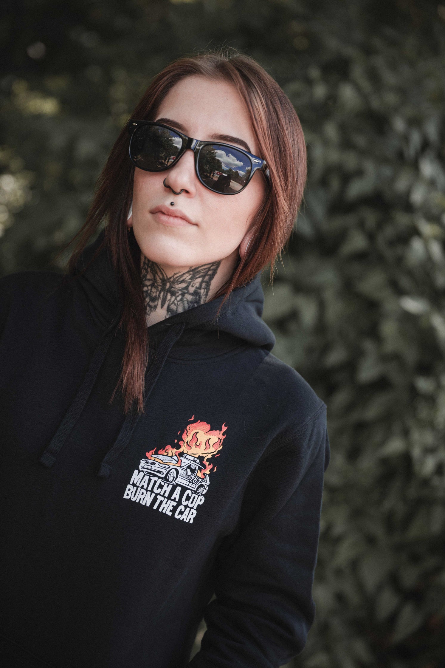 unisex hoodie "match a cop - burn the car"