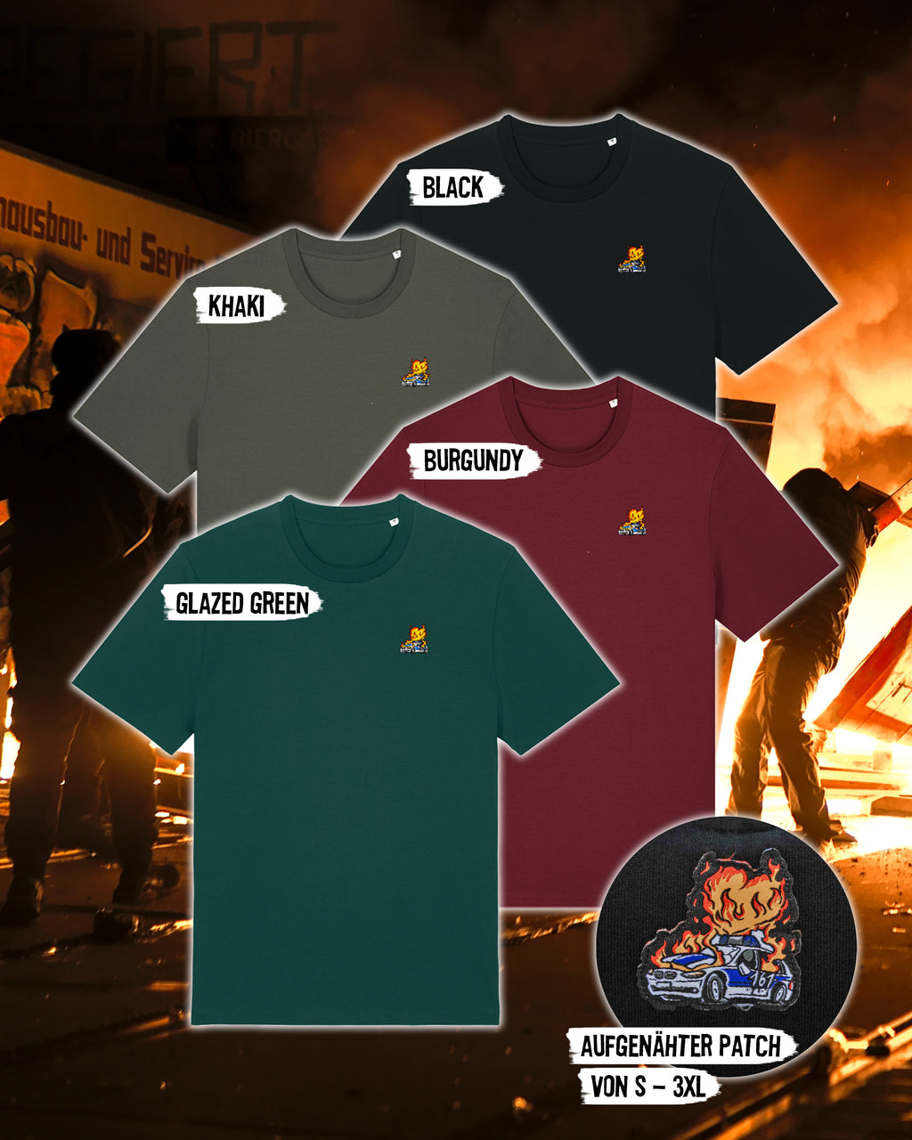 unisex shirt "burning cop car patched"